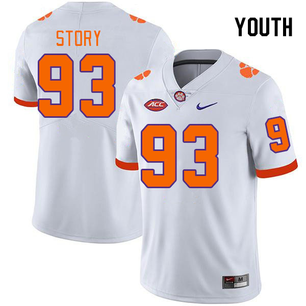 Youth Clemson Tigers Caden Story #93 College White NCAA Authentic Football Stitched Jersey 23NA30BA